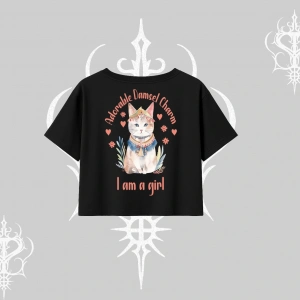 Cute Princess Kedi Tasarımlı Arka Baskılı Oversize Crop Tshirt
