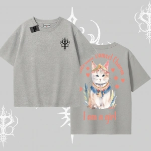 Cute Princess Kedi Tasarımlı Arka Baskılı Oversize Tshirt