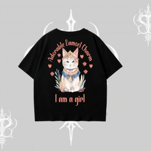 Cute Princess Kedi Tasarımlı Arka Baskılı Oversize Tshirt