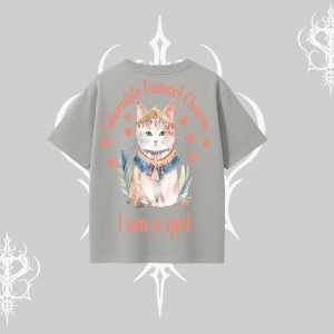 Cute Princess Kedi Tasarımlı Arka Baskılı Oversize Tshirt