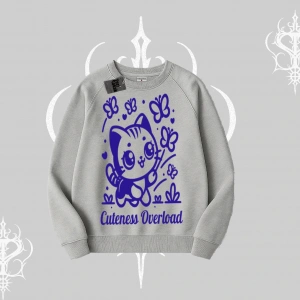 Cuteness Overload Kedi Baskılı Biskilet Sweatshirt