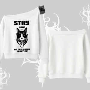 Cuteness Overload Kedi Baskılı Kapşonlu Crop Sweatshirt