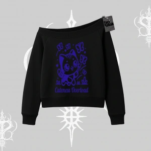 Cuteness Overload Kedi Baskılı Kayık Yaka Sweatshirt