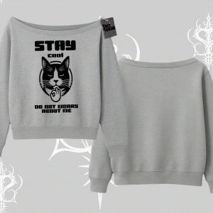 Cuteness Overload Kedi Baskılı Kayık Yaka Sweatshirt