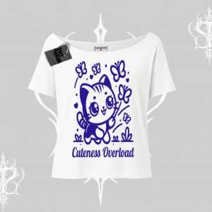 Cuteness Overload Kedi Baskılı Kayık Yaka Tshirt