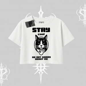 Cuteness Overload Kedi Baskılı Kayık Yaka Tshirt