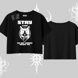 Cuteness Overload Kedi Baskılı Kayık Yaka Tshirt