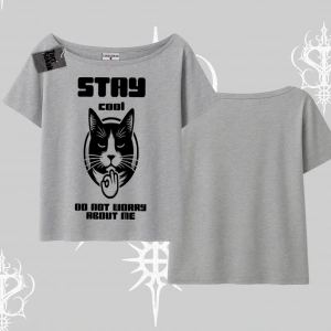 Cuteness Overload Kedi Baskılı Kayık Yaka Tshirt