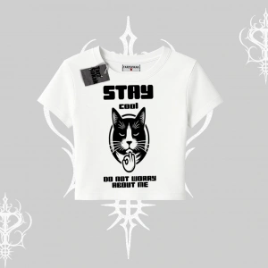 Cuteness Overload Kedi Baskılı Oversize Crop Tshirt