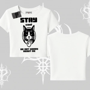 Cuteness Overload Kedi Baskılı Oversize Crop Tshirt