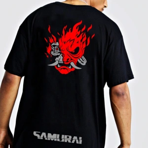Cyberpunk 2077 Samurai Oversize Sırt Baskılı Siyah Tişört