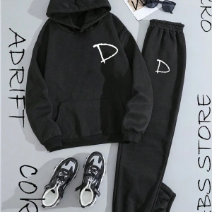 D harfli 2 li Kapşonlu Eşofman Takımı