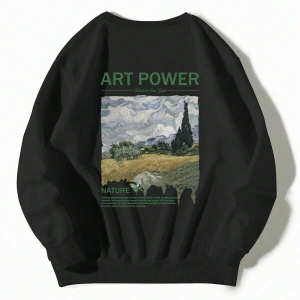 Dağ ve Slogan Grafikli Sweatshirt Siyah