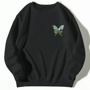 Dağ ve Slogan Grafikli Sweatshirt Siyah