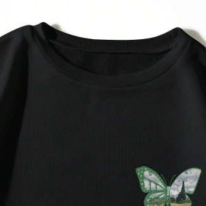 Dağ ve Slogan Grafikli Sweatshirt Siyah