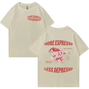 Daha Espresso az Depresso Meme T shirt komik erkek kadın Vintage karikatür T-shirt Pop Art pa