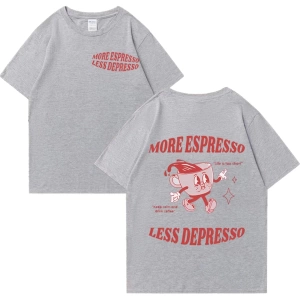 Daha Espresso az Depresso Meme T shirt komik erkek kadın Vintage karikatür T-shirt Pop Art pa