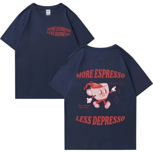 Daha Espresso az Depresso Meme T shirt komik erkek kadın Vintage karikatür T-shirt Pop Art pa