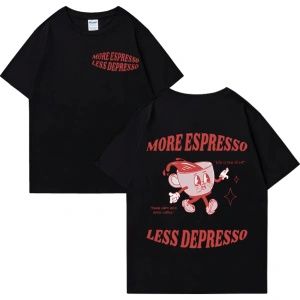 Daha Espresso az Depresso Meme T shirt komik erkek kadın Vintage karikatür T-shirt Pop Art pa