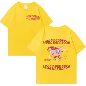 Daha Espresso az Depresso Meme T shirt komik erkek kadın Vintage karikatür T-shirt Pop Art pa