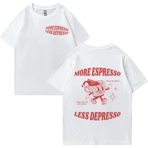 Daha Espresso az Depresso Meme T shirt komik erkek kadın Vintage karikatür T-shirt Pop Art pa