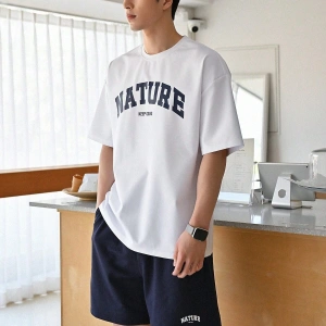 DAZY Erkek Harfli Grafik Düşük Omuzlu Bel Şortu