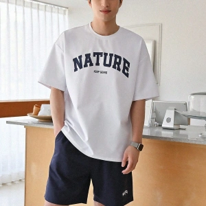 DAZY Erkek Harfli Grafik Düşük Omuzlu Bel Şortu