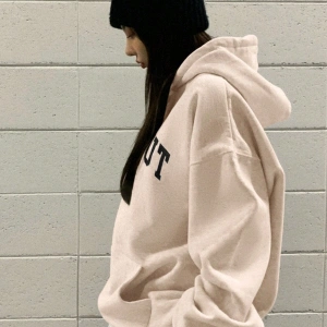 DAZY Harfli Grafik Düşük Omuz Oversize İpli Kapüşonlu Üst Bej