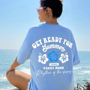 DAZY Kadın Bol Karikatür Slogan Baskılı Tişört