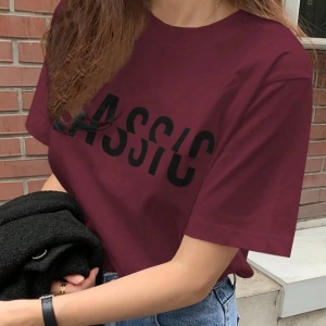 DAZY Kadın Bol Yuvarlak Yaka Harfli Grafik Tişört, Beyaz, İlkbahar ve Yaz Grafik Tişörtler Ka