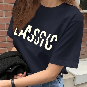 DAZY Kadın Bol Yuvarlak Yaka Harfli Grafik Tişört, Beyaz, İlkbahar ve Yaz Grafik Tişörtler Ka