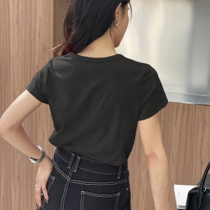 DAZY Kadın Düz Renk Kalp Nakışlı Kısa Kollu Tişört Yaz