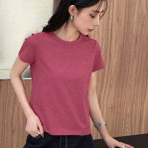 DAZY Kadın Düz Renk Kalp Nakışlı Kısa Kollu Tişört Yaz