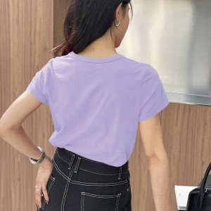 DAZY Kadın Düz Renk Kalp Nakışlı Kısa Kollu Tişört Yaz