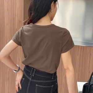DAZY Kadın Düz Renk Kalp Nakışlı Kısa Kollu Tişört Yaz