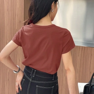 DAZY Kadın Düz Renk Kalp Nakışlı Kısa Kollu Tişört Yaz