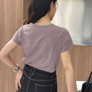 DAZY Kadın Düz Renk Kalp Nakışlı Kısa Kollu Tişört Yaz