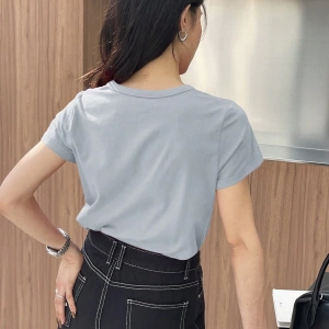 DAZY Kadın Düz Renk Kalp Nakışlı Kısa Kollu Tişört Yaz