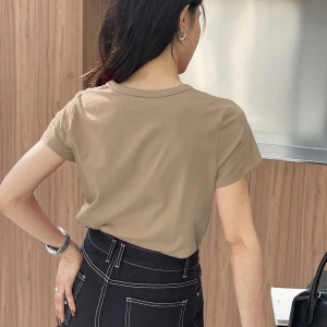 DAZY Kadın Düz Renk Kalp Nakışlı Kısa Kollu Tişört Yaz