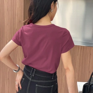 DAZY Kadın Düz Renk Kalp Nakışlı Kısa Kollu Tişört Yaz