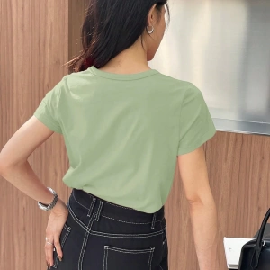 DAZY Kadın Düz Renk Kalp Nakışlı Kısa Kollu Tişört Yaz