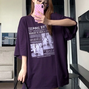 DAZY Kadın Karakter Slogan Baskılı Düşük Omuz Bol Tişört