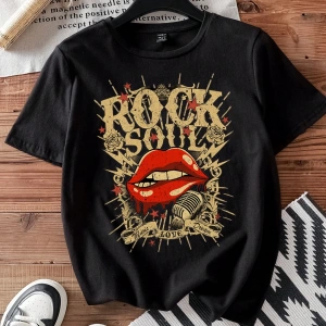DAZY Kadın Mektup Baskılı Kontrast Renk Bol Yuvarlak Yaka Kısa Kollu Tişört, İlkbahar/Yaz
