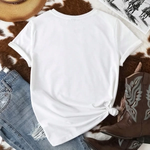 DAZY Kadın Mektup Baskılı Yuvarlak Yaka Kısa Kollu Günlük Tişört