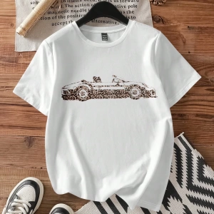 DAZY Kadın Yazlık Rahat Slogan Grafik Yuvarlak Yaka Tişört