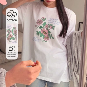 DAZY Kadın Yuvarlak Yaka Grafik Baskılı Tişört, Minimalist Moda Günlük Giyim