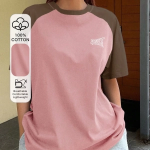 DAZY Kontrast Mektup Baskılı Raglan Kısa Kollu Tişört