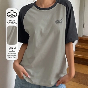 DAZY Kontrast Mektup Baskılı Raglan Kısa Kollu Tişört