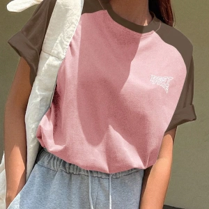 DAZY Kontrast Mektup Baskılı Raglan Kısa Kollu Tişört