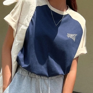 DAZY Kontrast Mektup Baskılı Raglan Kısa Kollu Tişört